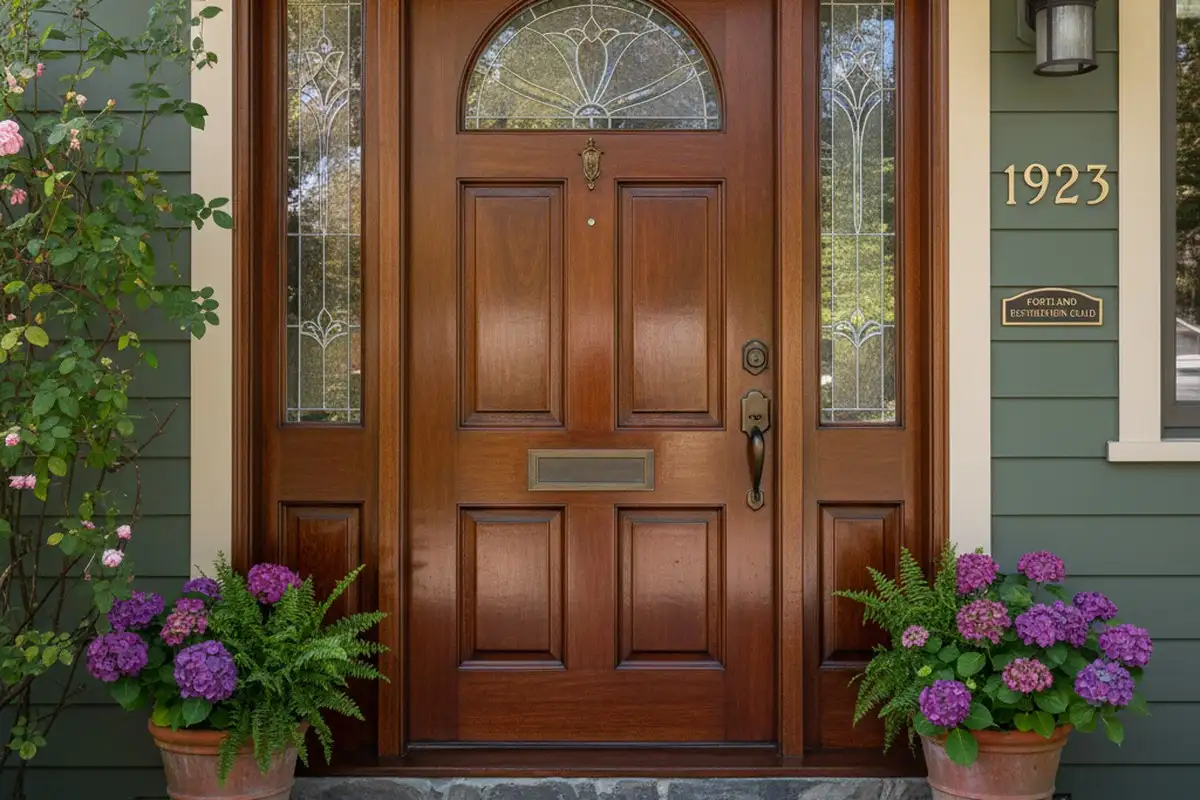 Restored front door after expert repair by vinyl siding contractors in Portland OR