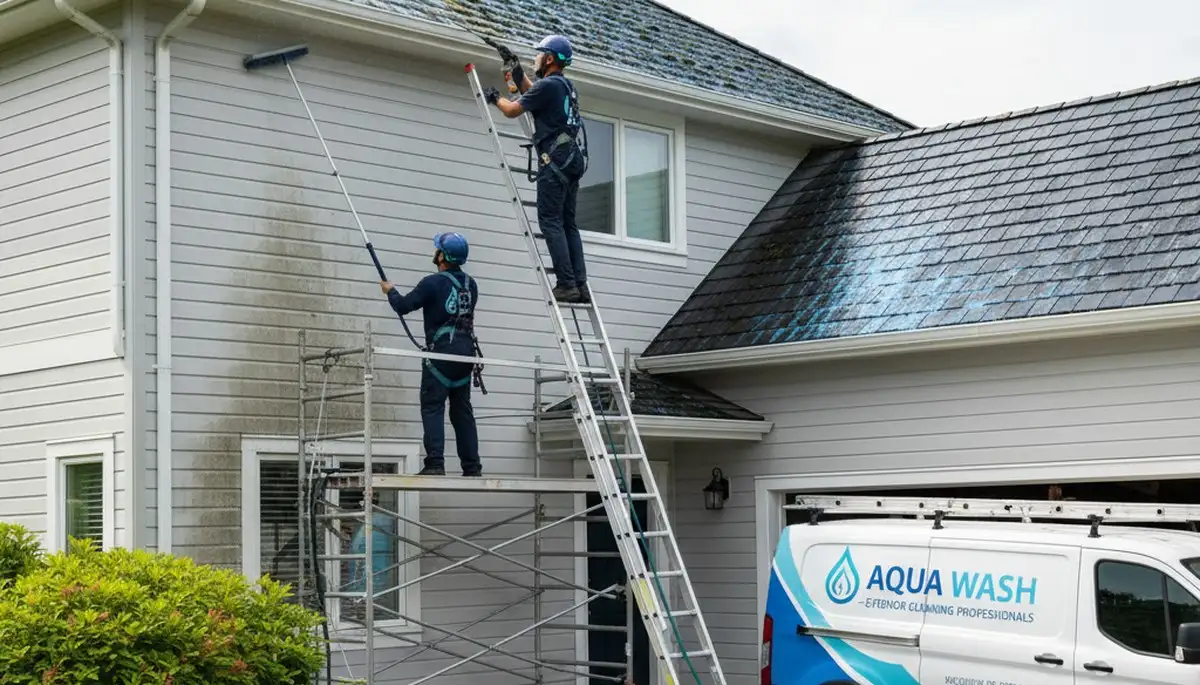 Professional roof cleaning service removing moss and debris in Portland, OR