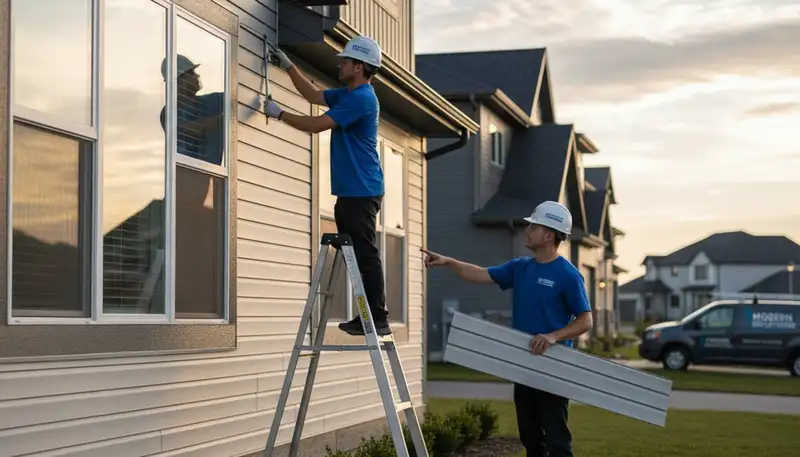 Technician repairing damaged vinyl siding on Portland OR home exterior