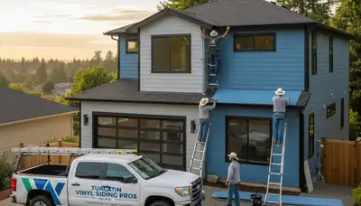 Professional vinyl siding contractors working on home exterior in Portland OR